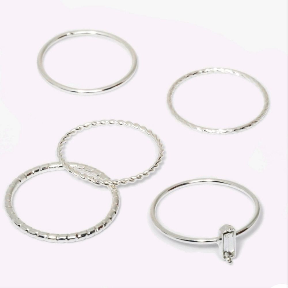 A New Day Clear Stone & Four Thin Ring Set